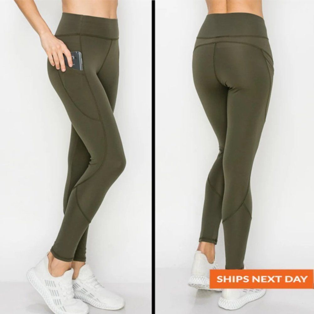 Olive green Seam Detail Pocket Legging - Everyday Legging - Affordable Leggin…